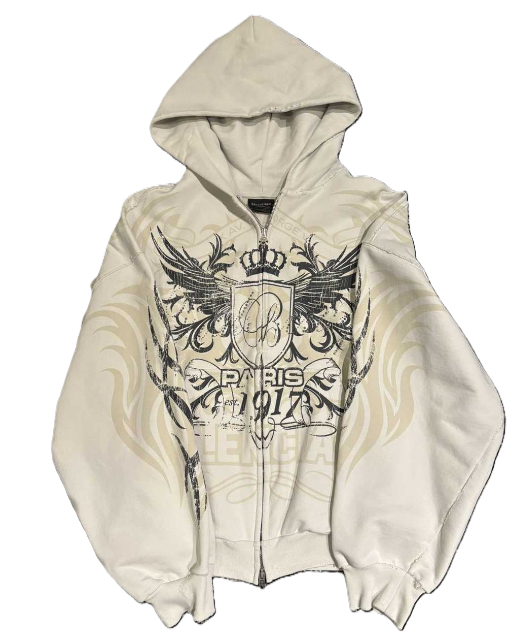 Balenciaga Tacky Embellished Metallic Logo-Print Zip-Up Hoodie