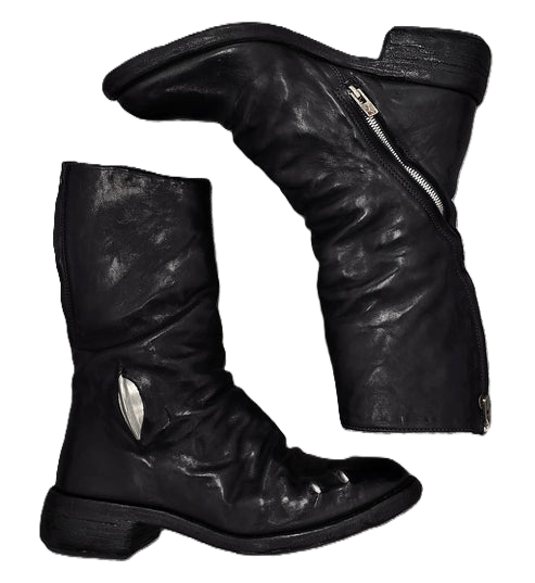 Carol Christian Poell Horse Leather Titanium Prosthetic Tornado Zip Boots