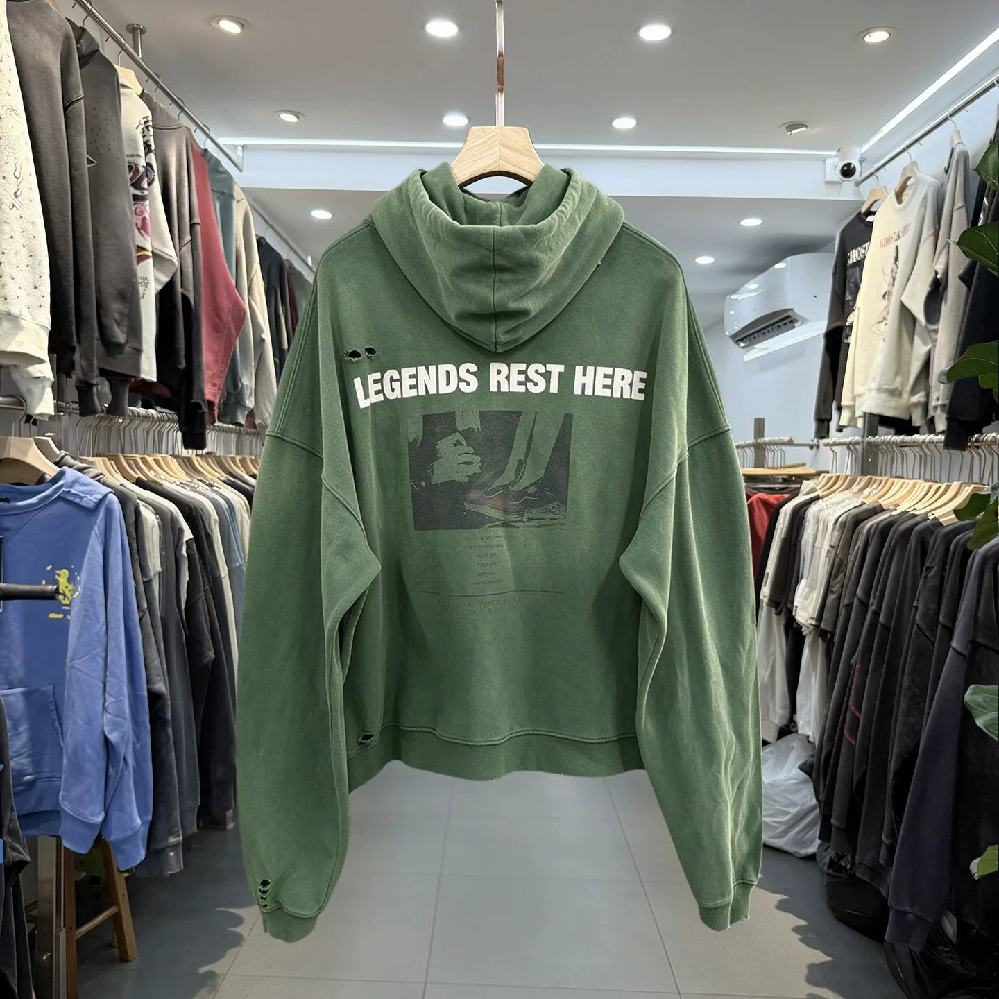 Paly Hollywood washed destroyed embroidered distressed hooded sweatshirt for men and women loose casual zipper cardigan trend