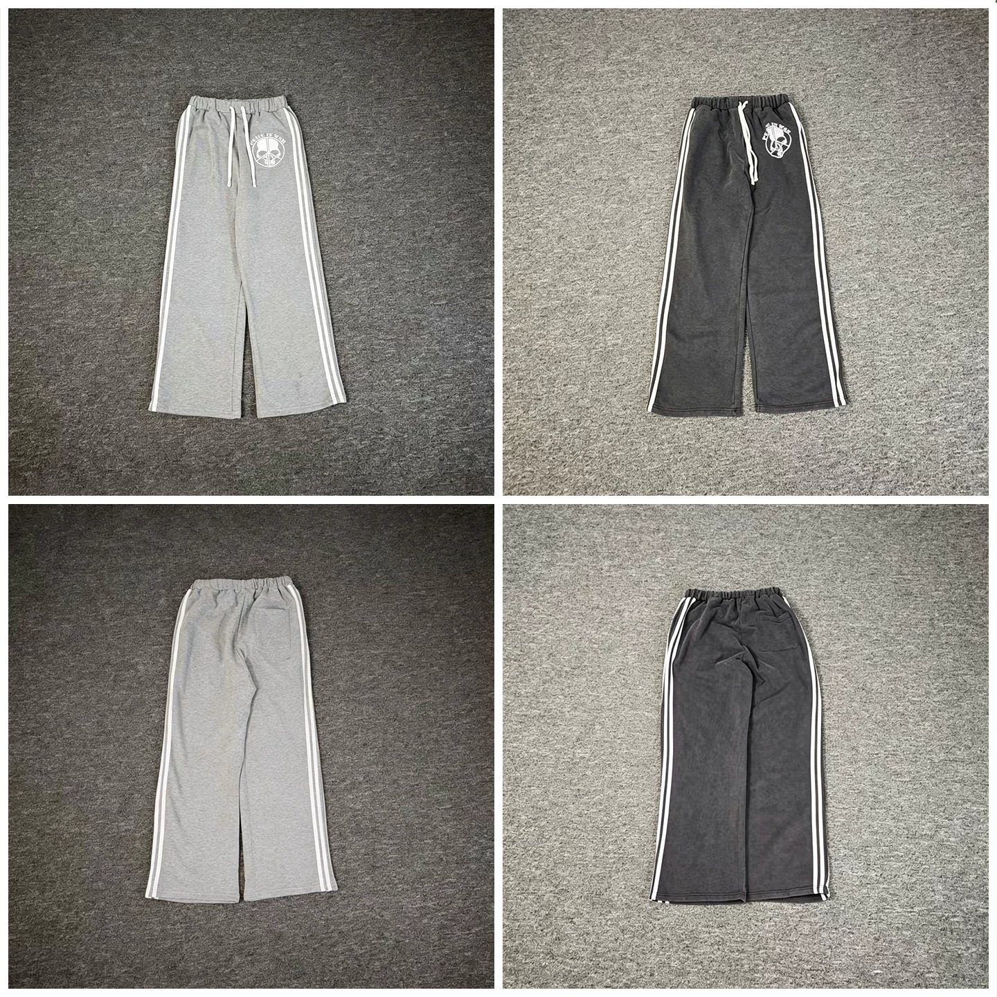 2026 new autumn style retro skull printed straight casual pants for men and women, loose side striped sports trousers