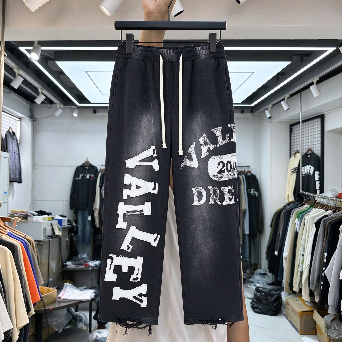 American high street fashion washed embroidered letter printed sweatpants vintage men and women loose drawstring casual trousers