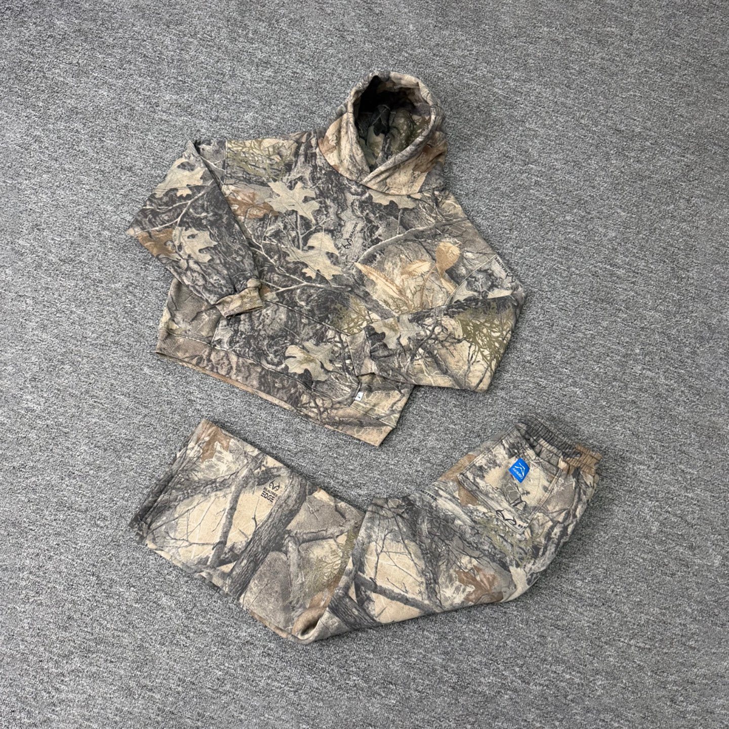 American High Street Camouflage Branch Hooded Sweatshirt Set Unisex Velvet Warm Sports and Leisure Two-piece Trendy