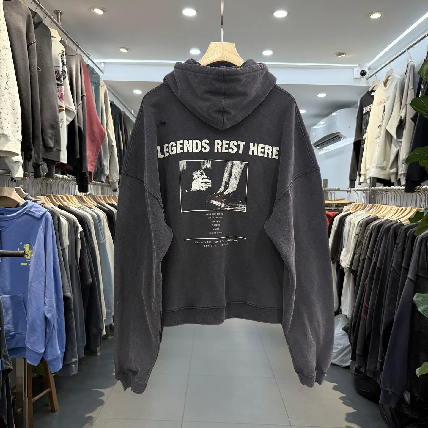 Paly Hollywood washed destroyed old letter zipper jacket men and women loose casual hooded sweatshirt trendy