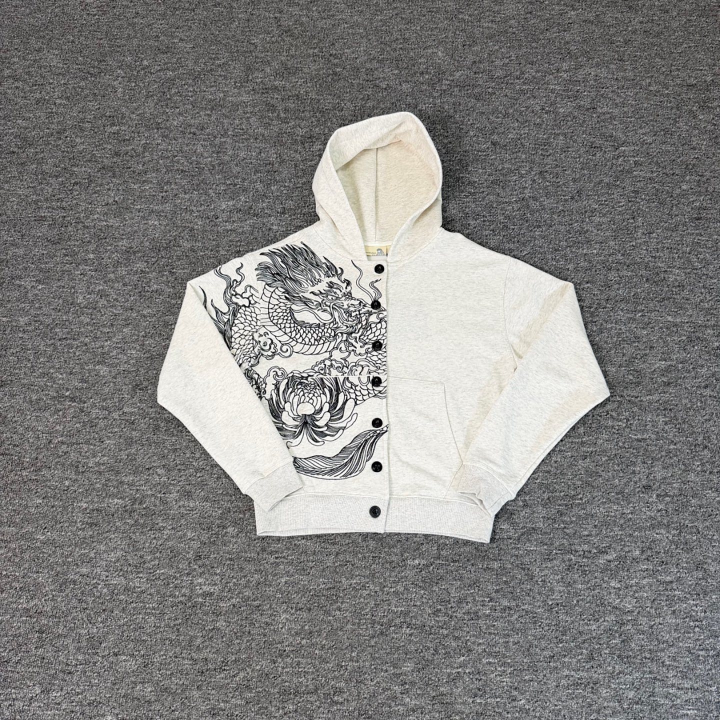derschutze Shenlong embroidered hooded sweatshirt couple's loose casual buttoned terry cardigan jacket trendy