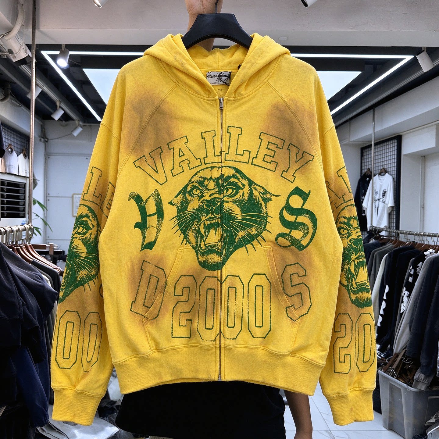 American retro spray-painted old letter printed hooded cardigan sweatshirt for men and women loose casual zipper jacket trendy