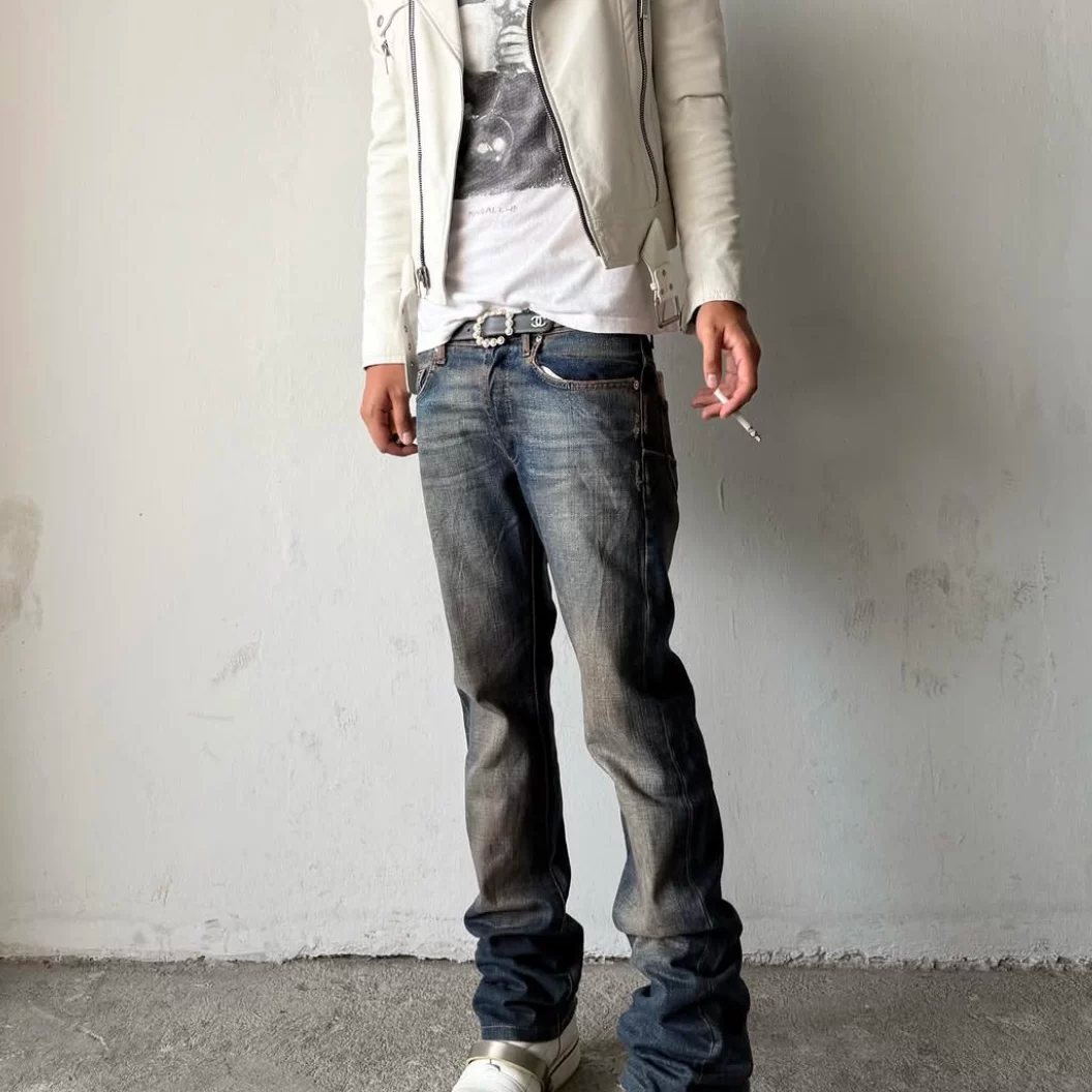 VG HOMME AW2005 rust micro-flare washed jeans blue cow hedi style fakemink same style