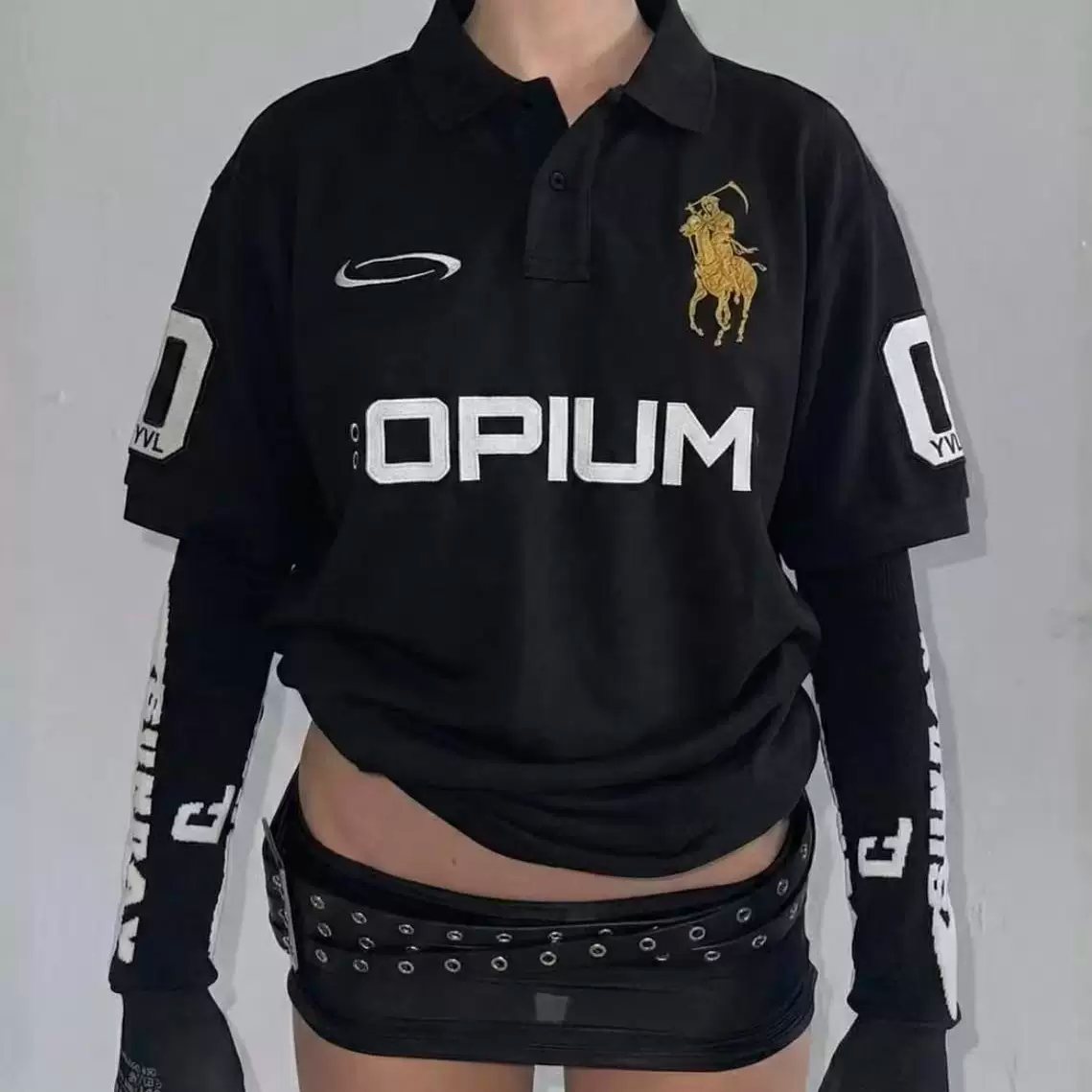 0pium YVL style Death Horse embroidered slim Polo shirt short-sleeved T-shirt tee street trend same style