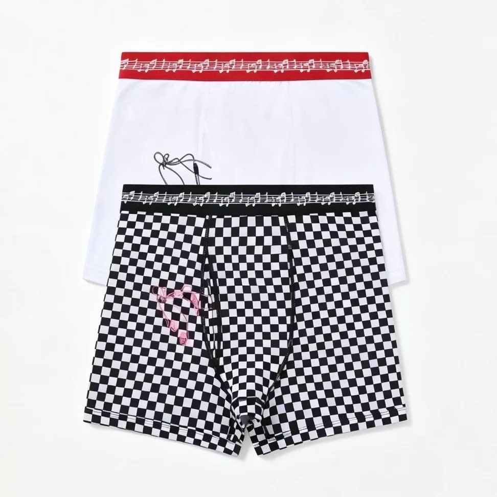 Bazo_1199 red edge/checkerboard musical note ribbon printed underwear boxer briefs udg fakemink same style
