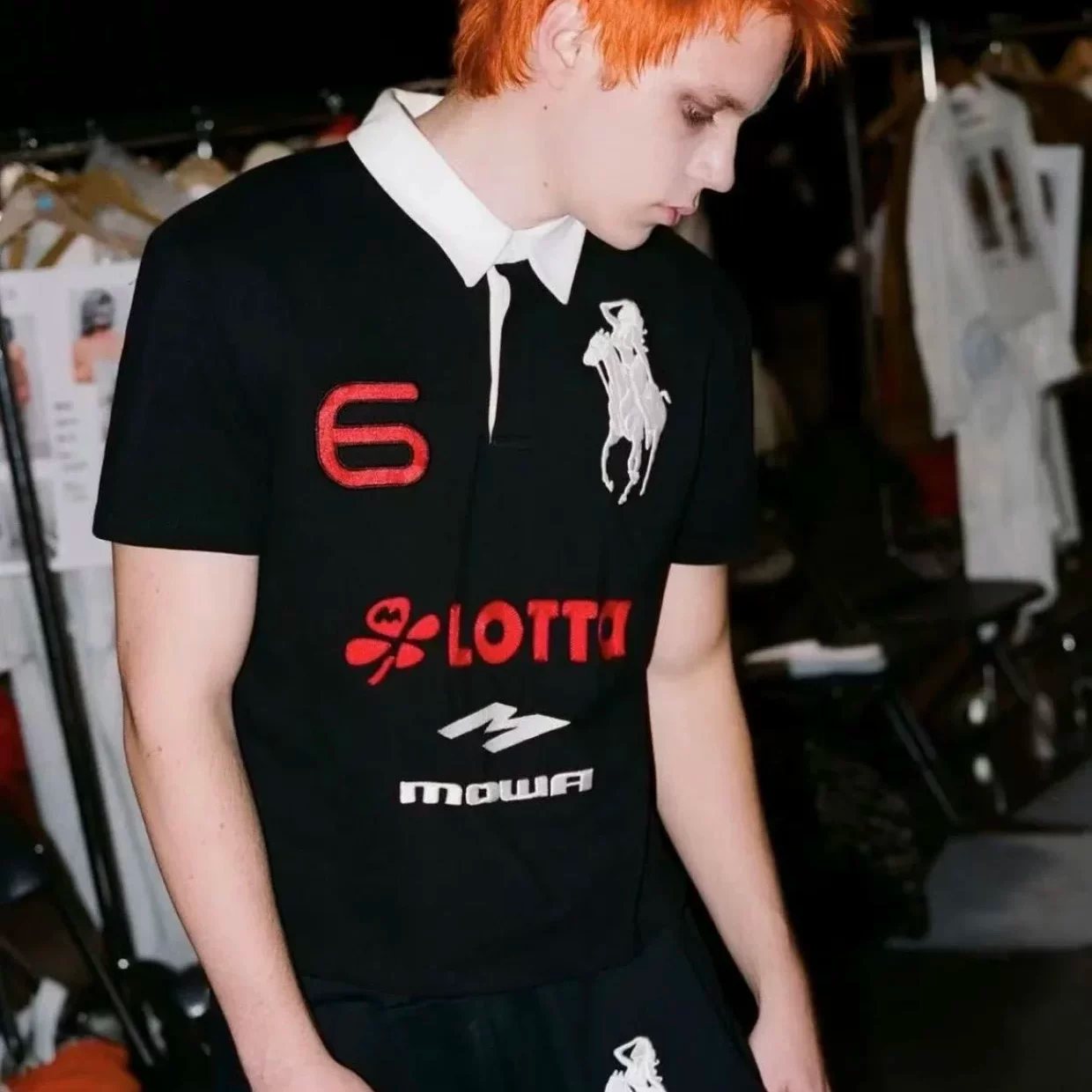Mowalola ATL angel war horse embroidered slim Polo shirt short-sleeved T-shirt tee opium Martin same style