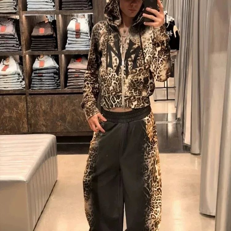 Mowalola leopard print element limited edition tight fit zipper hoodie YVL opium style