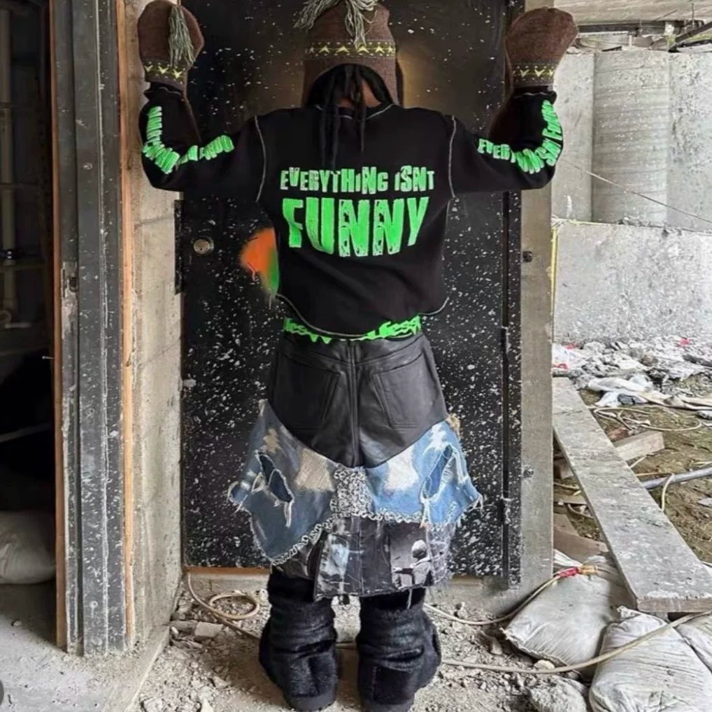 opium YVL style denim waffle green clown long sleeve boxy T-shirt younglord