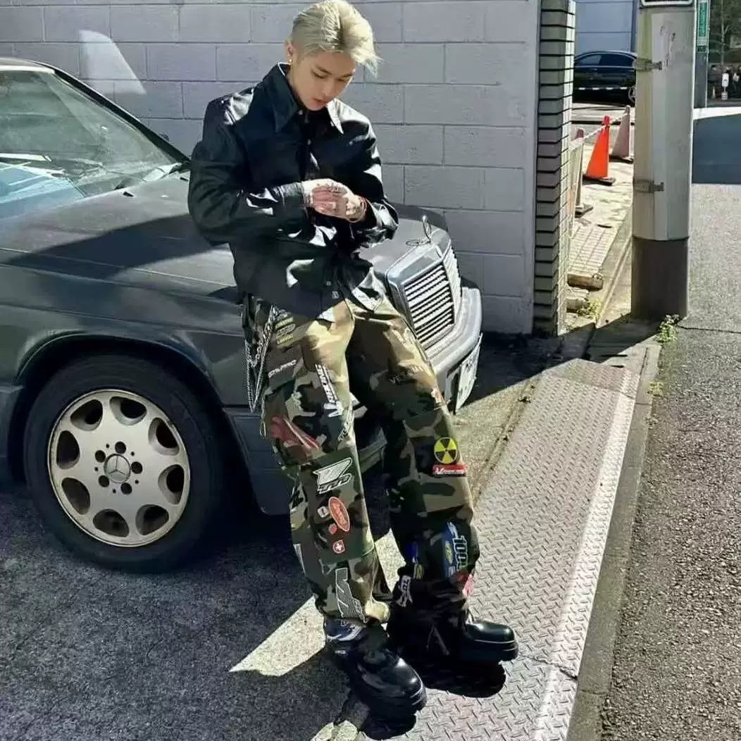 0pium YVL style VTM 18aw camouflage sticker printed overalls carti same style