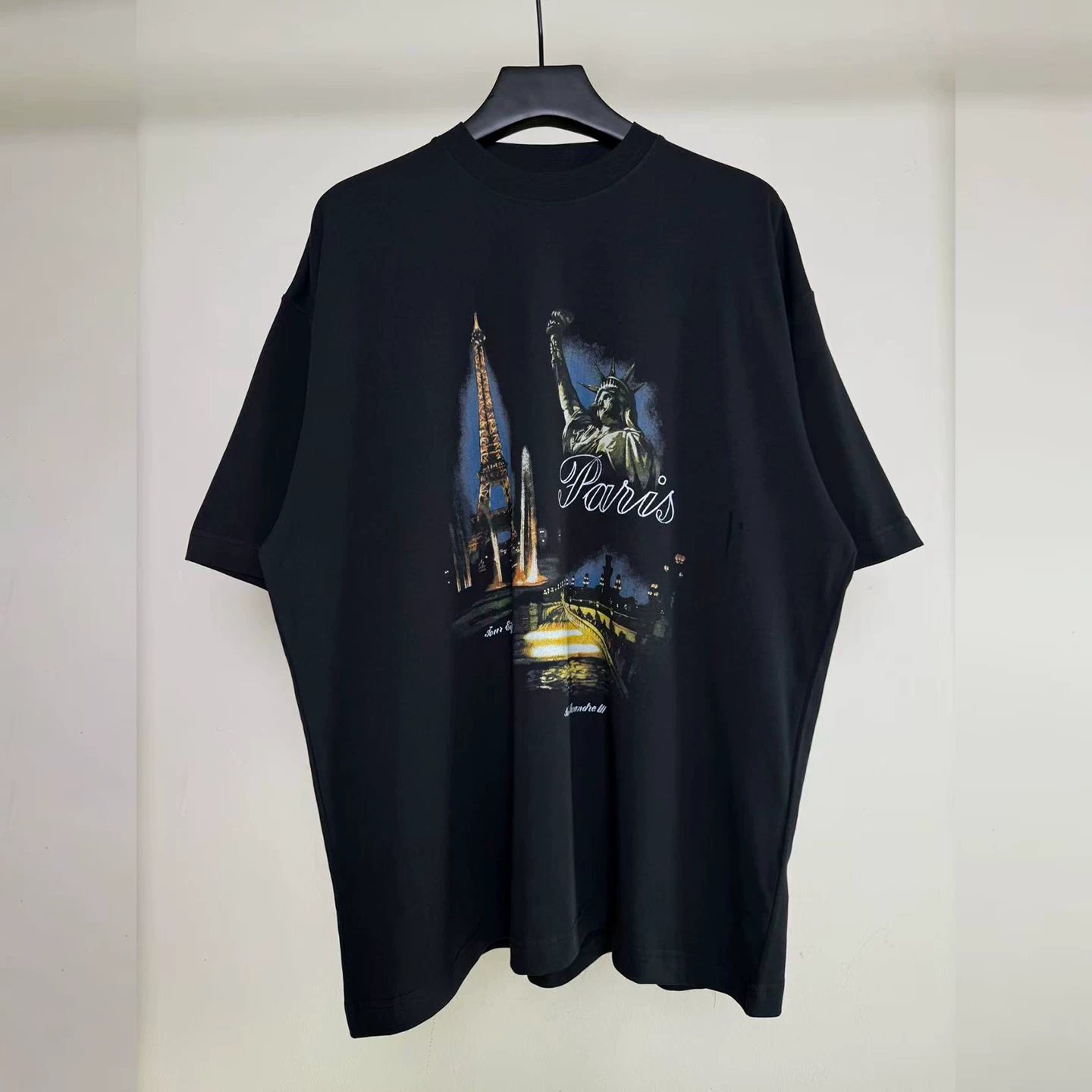 VETEMENTS retro Paris Eiffel Tower printed short-sleeved T-shirt for men and women, loose, casual, versatile and trendy