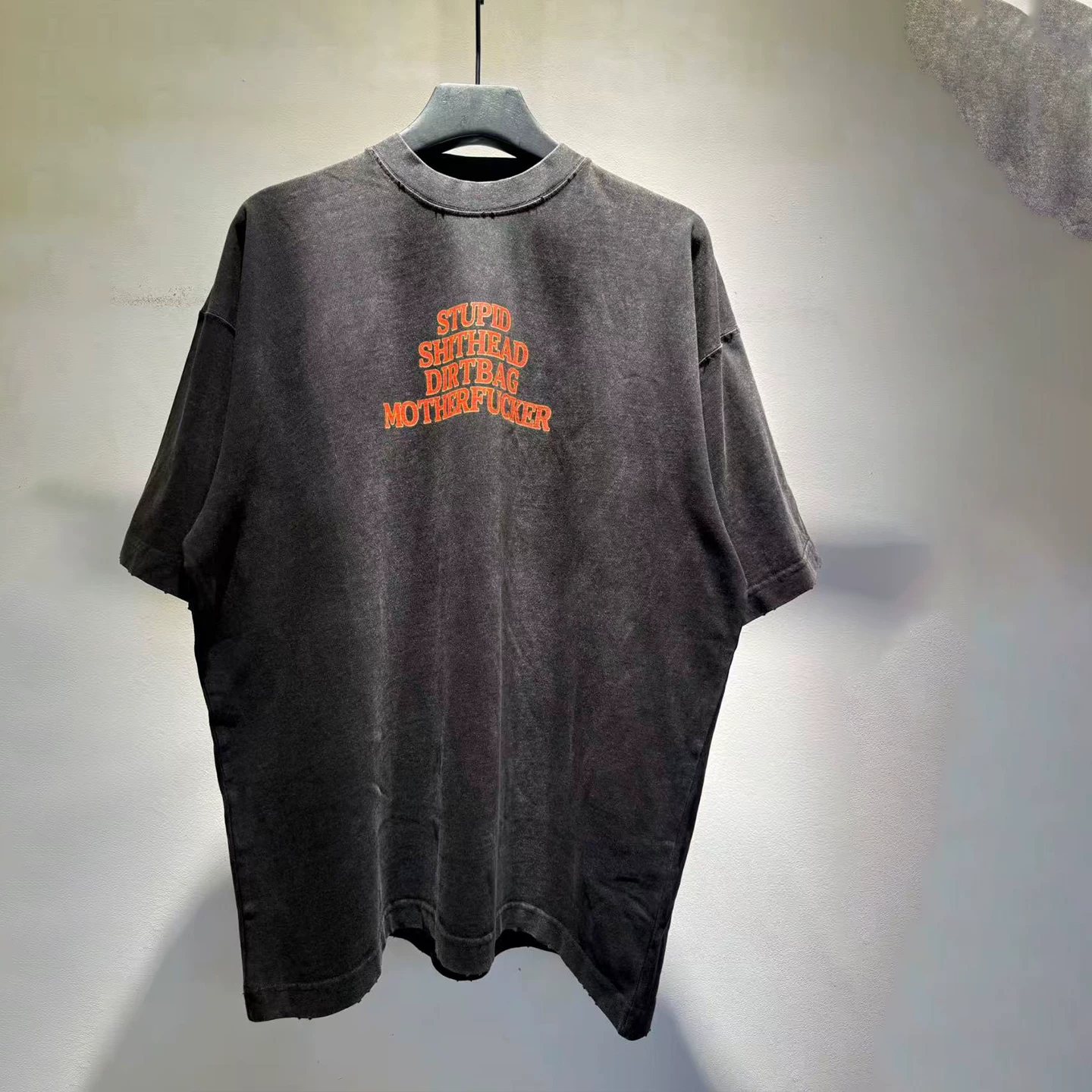 VTM street casual style foul language letter printed short-sleeved T-shirt for men and women, loose old gray top summer