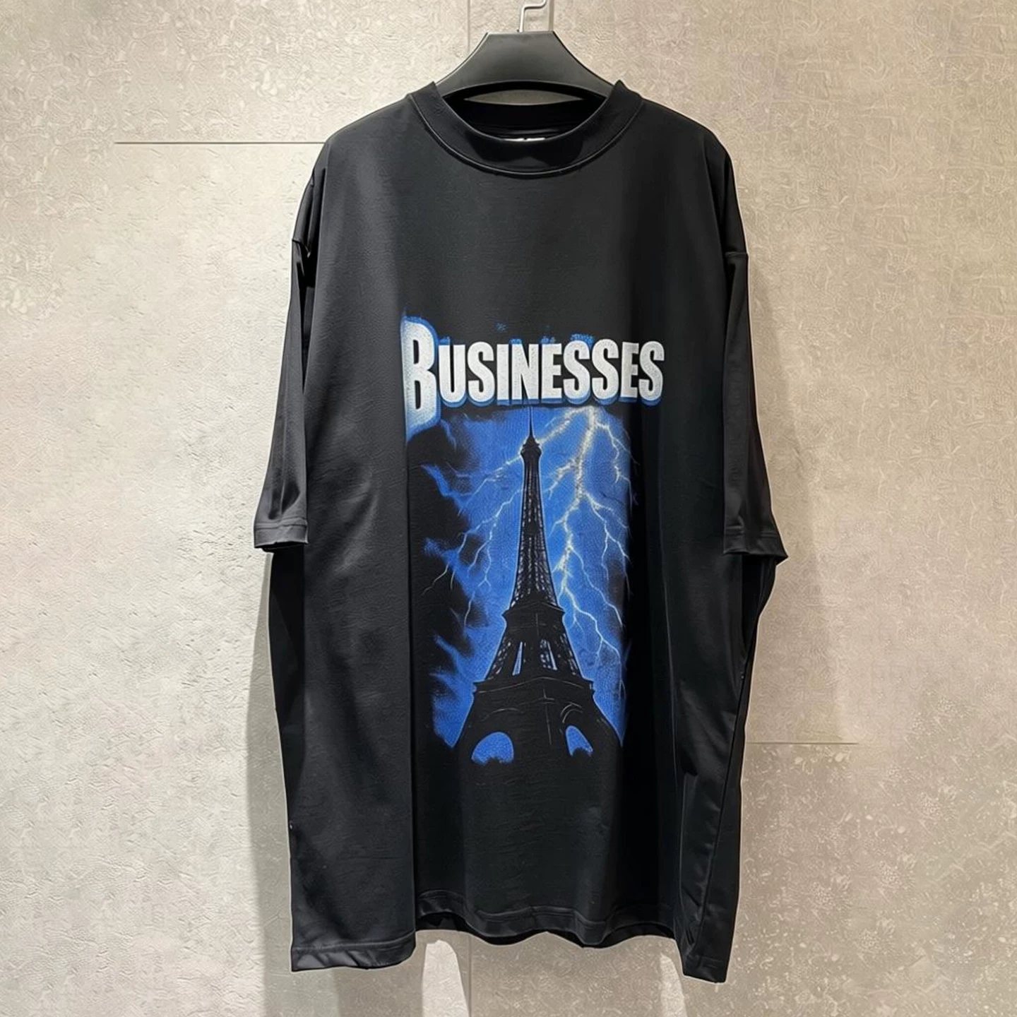 26ss graffiti street style black lightning tower Kangli printed short-sleeved T-shirt loose couple style trendy