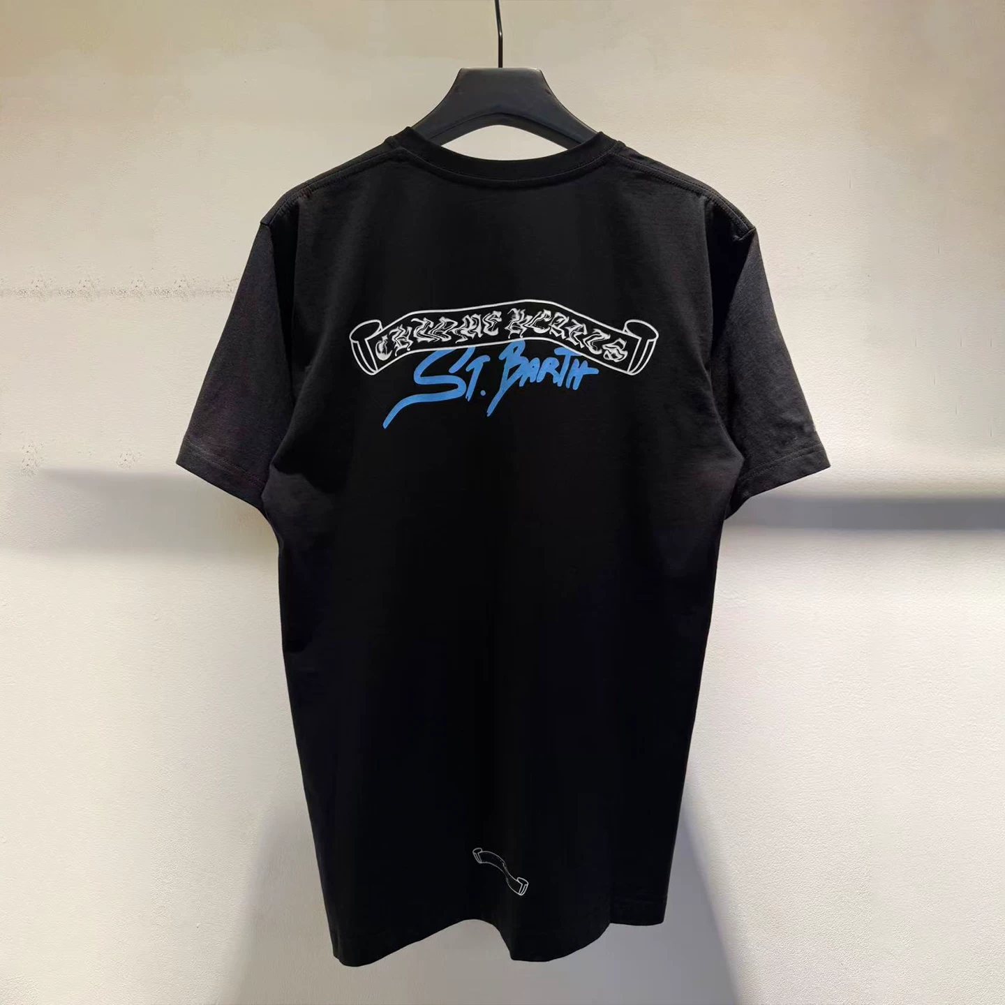 St. Barthel's limited fashion brand black Sanskrit letter printed short-sleeved T-shirt for men and women, loose and versatile top