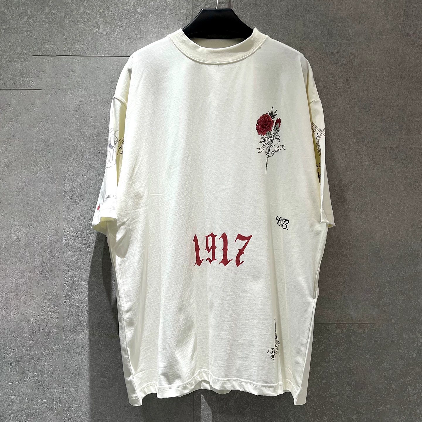 26ss trendy floral print short-sleeved T-shirt for men and women loose round neck pullover oversize top
