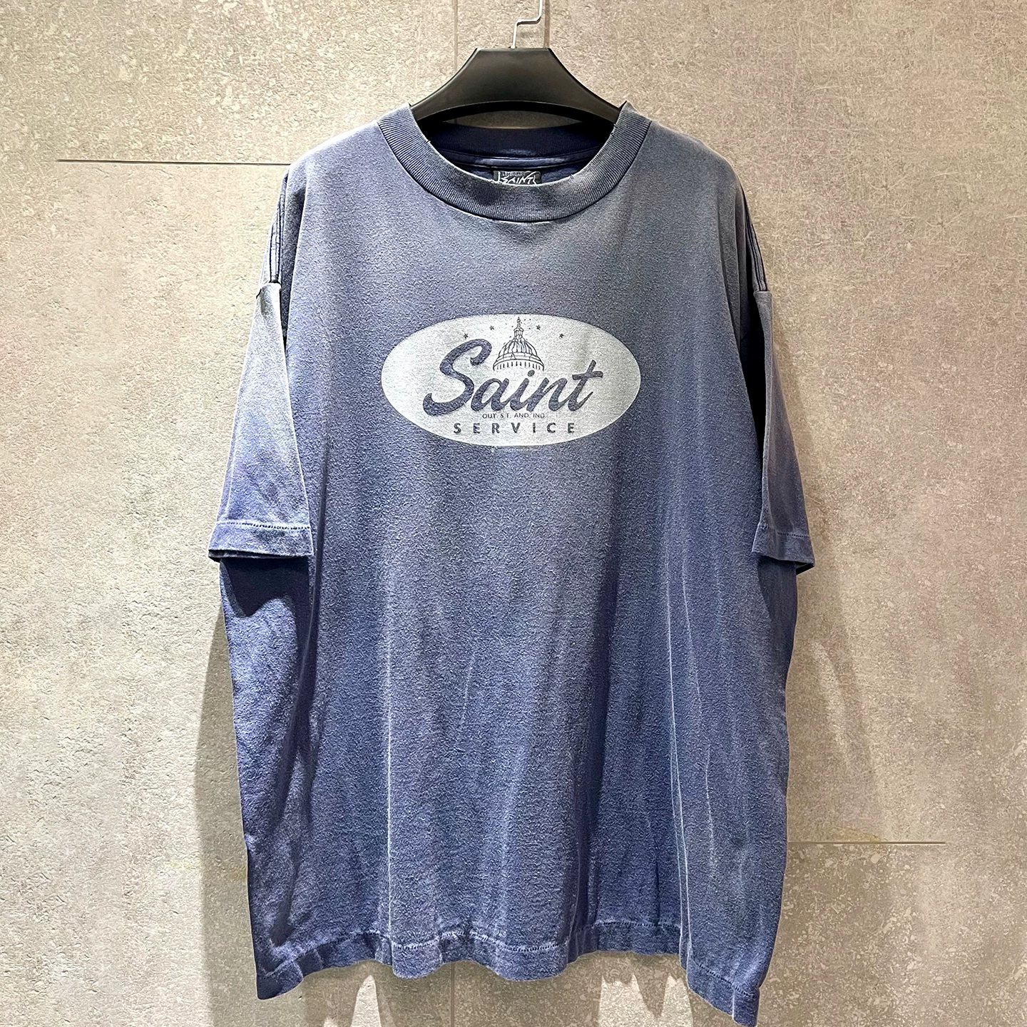 SAINT American retro silver letters with old washed letters printed short-sleeved T-shirts for men and women trendy brand loose