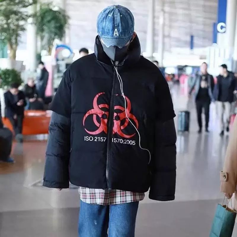 VETEMENTS fake two-piece biochemical logo stand-up collar thickened warm large cotton coat VTM zipper jacket winter fashion for men and women