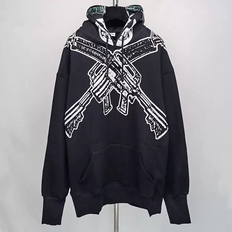 VETEMENTS Double Gun Skull Pullover Drawstring Sweater Autumn and Winter Loose Unisex VTM Hoodie Trendy Brand