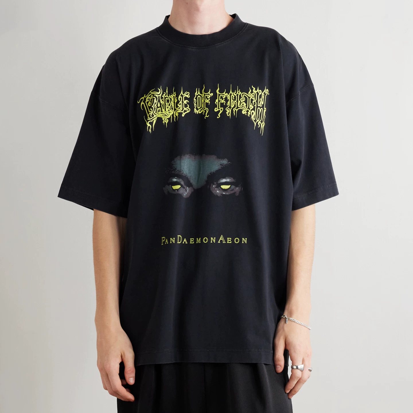 VETEMENTS 25FW heavy washed distressed fabric eye print loose round neck short-sleeved T-shirt for men and women