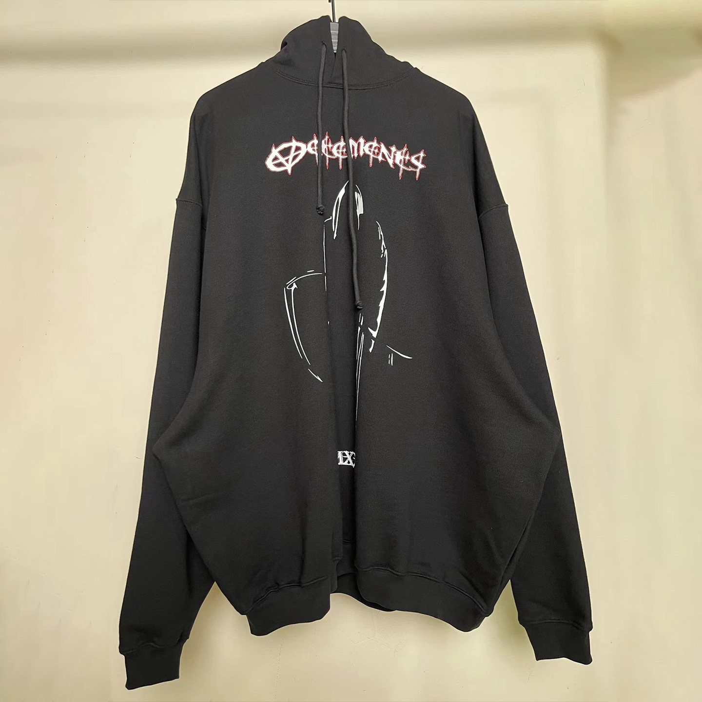 VETEMENTS 25fw Rainy Night Death Devil Print Washed and Distressed Heavy Loose Hooded Sweatshirt Men and Women Trendy