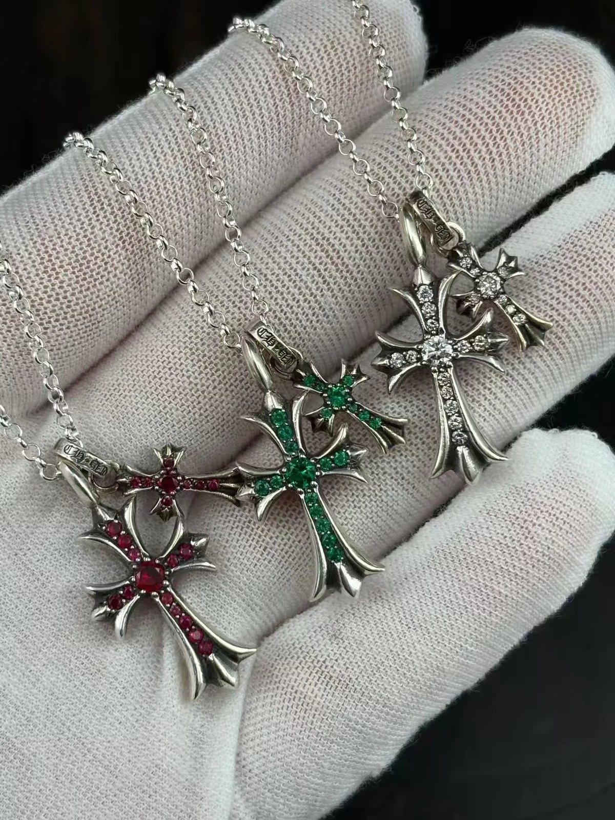 Double cross pendant 925 silver tricolor